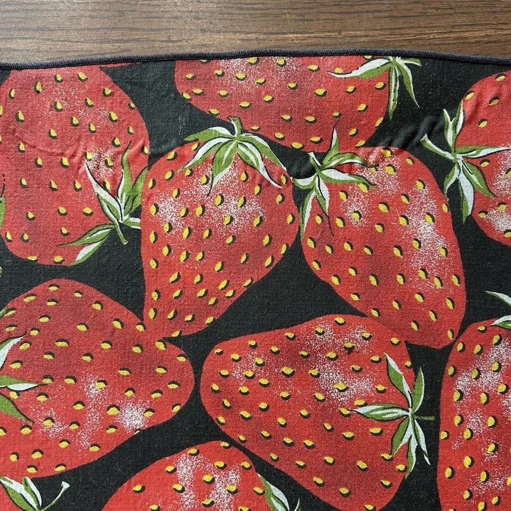Set Of 3 Vintage Style Strawberry Print Placemats Black Red Kitchen